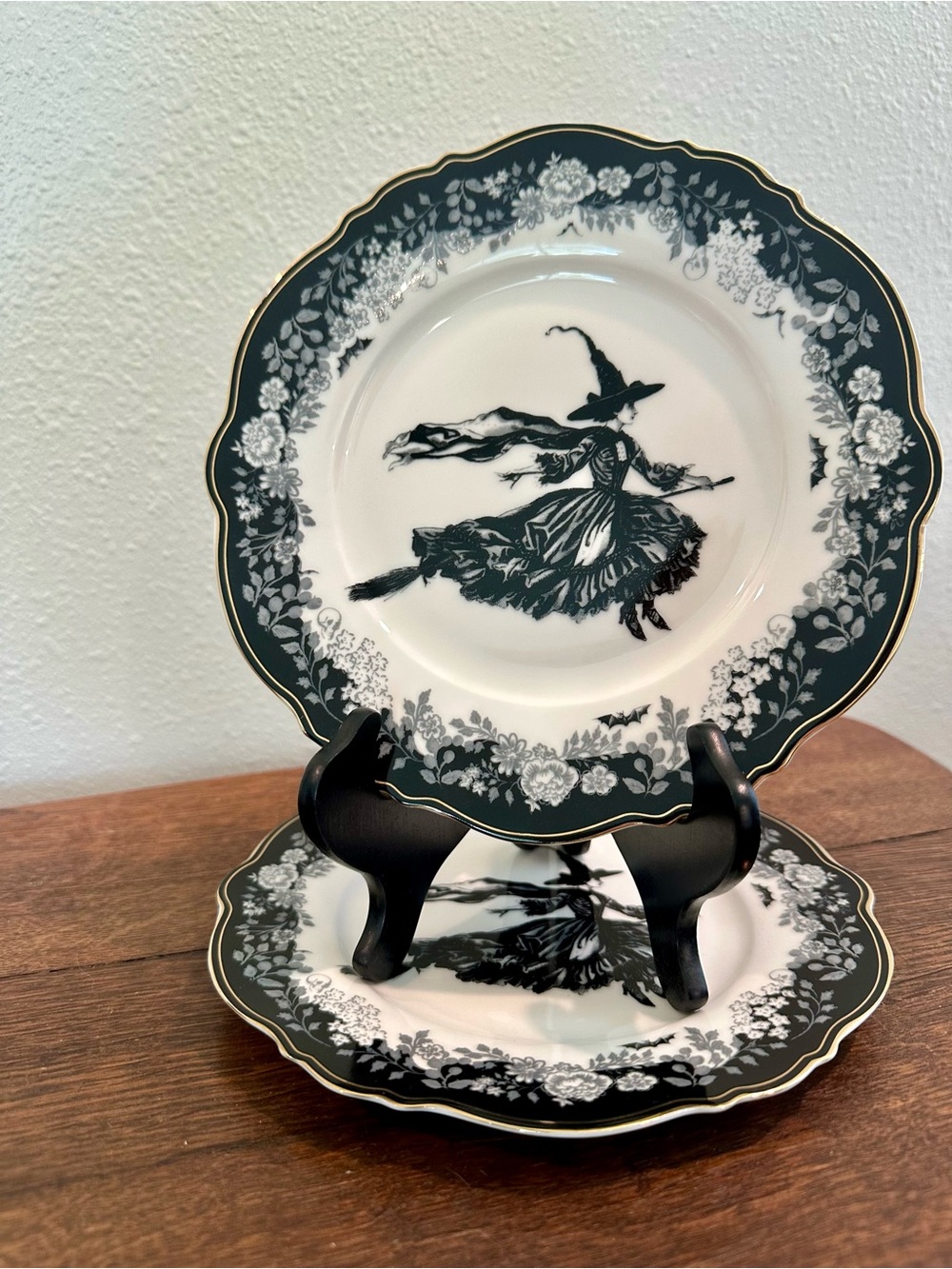 Halloween Black and White Witch Motif Decorative Dessert Plates